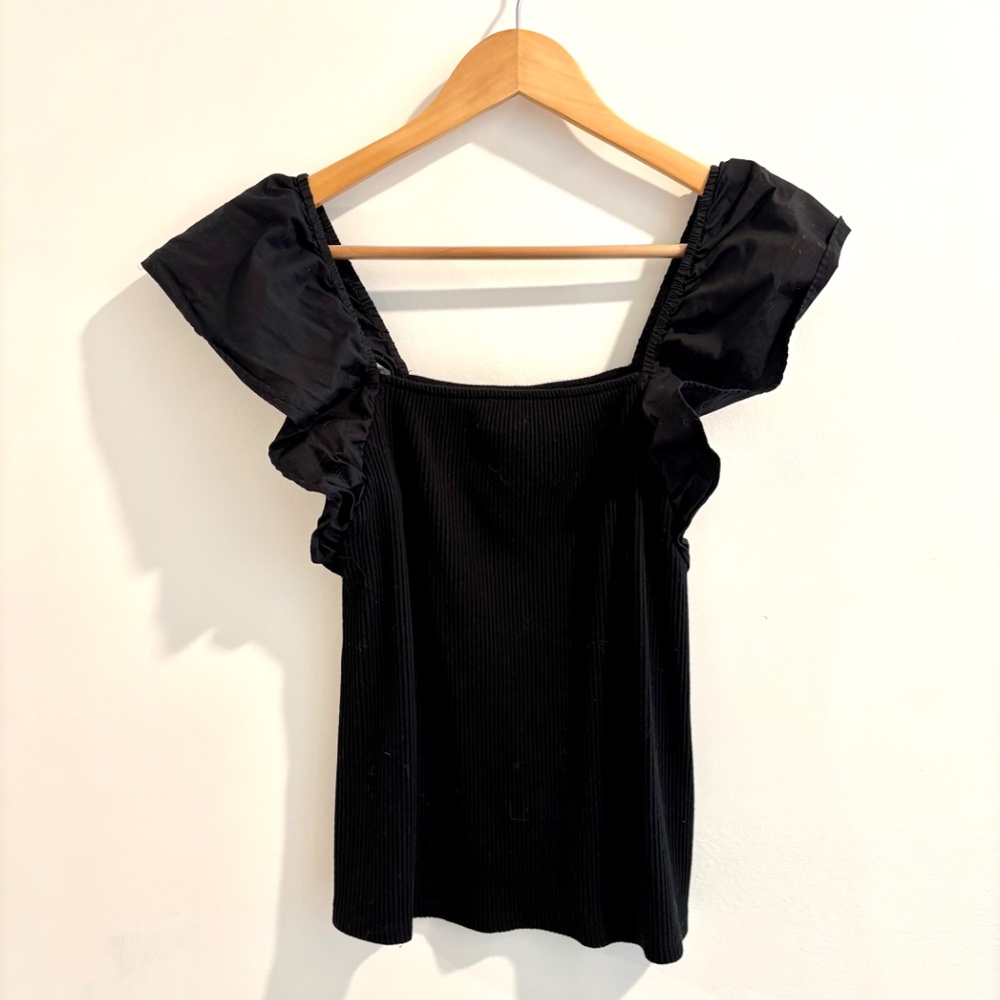 Black Ribbed Ruffle Tank Top - Picture 2 of 5